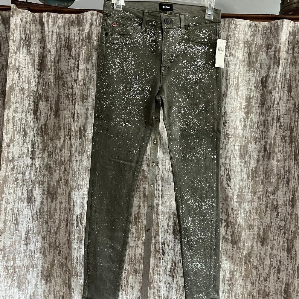 Hudson Womens Nico Midrise Ankle Super Skinny Glitter Fashion Jean NWT Size 28